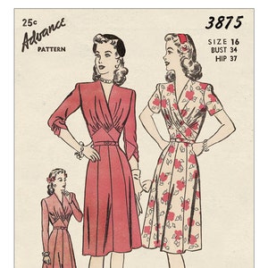 1940s Pretty Tea Dress Ready Printed Sewing Pattern Bust 34 image 1