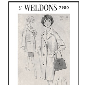 1950s Long or 3/4 length Winter Coat Pattern Bust 34