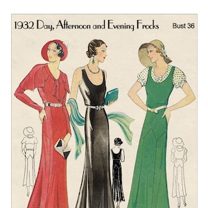 1930&#39;s Three Frocks Tea/Evening and Pinafore with Blouse Bust 36 PDF Pattern