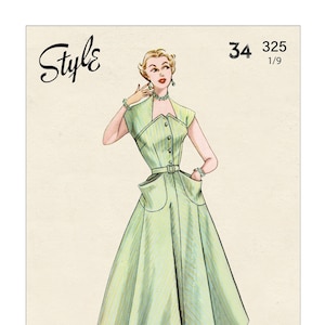 1950s Summer Dress with Slouch Pockets PDF Sewing Pattern Bust 34