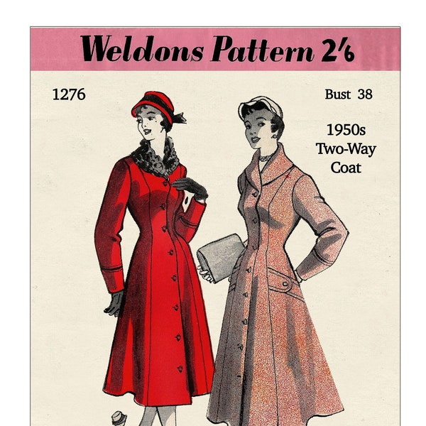 1950s Two Way Princess Coat PDF Sewing Pattern - Rockabilly - Pin Up Bust 38