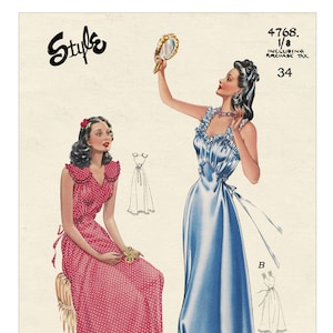 1940s Glamorous Night Gown PDF Sewing Pattern Bust 34