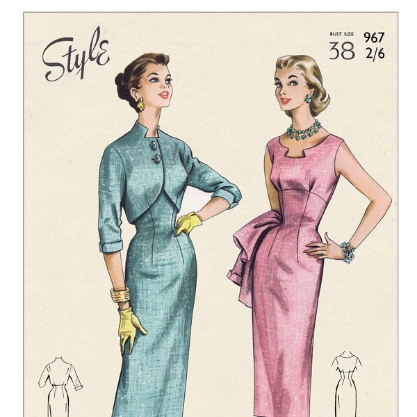 1950's Wiggle Dress and Bolero Bust 38 PDF Sewing Pattern