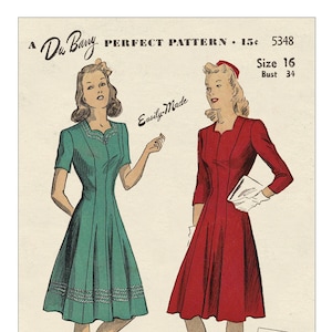 1940s Easy Princess Dress PDF Print at Home Sewing Pattern Bust 34
