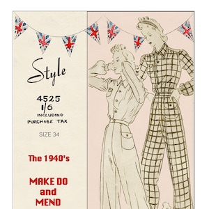 1940s Wartime Trousers and Blouse PDF Sewing Pattern Bust 34