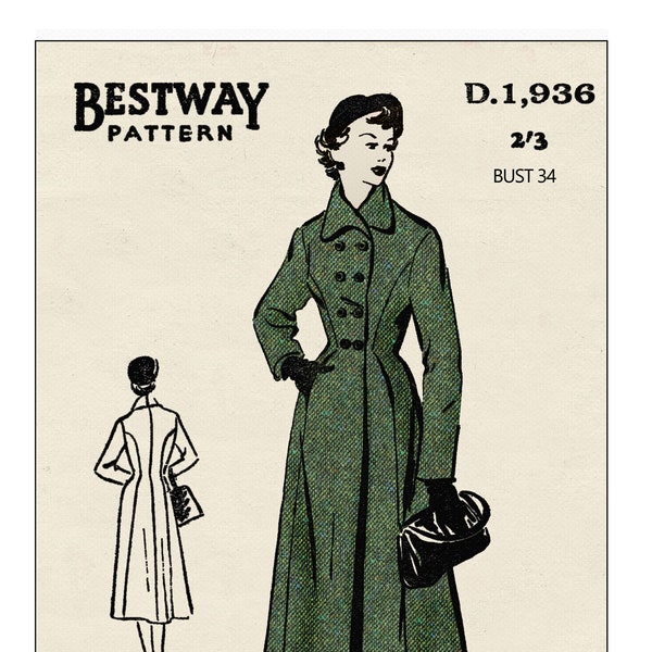 1940's Double Breasted Princess Coat PDF Print at Home Pattern