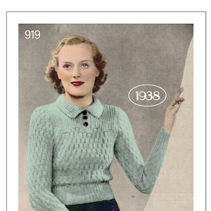 1930s Ladies Winter Jumper PDF Knitting Pattern
