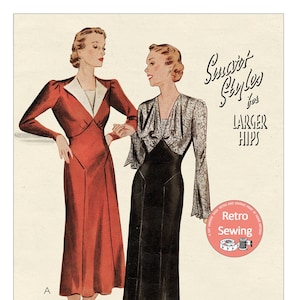 1930&#39;s Stylish Afternoon or day Dress PDF Print at Home Pattern Bust 38