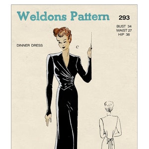 1940s Glamorous Evening Gown Ready Printed Pattern Bust 34