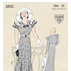1930s Pretty Summer Dress PDF Print at Home Sewing Pattern Bust 34