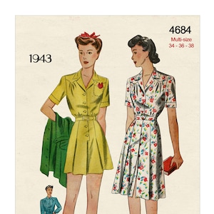 1940's Playsuit and Skirt PDF Sewing Pattern Bust 34 - 36 - 38