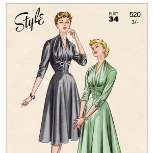 1950er Jahre Kleid PDF Schnittmuster Büste 34