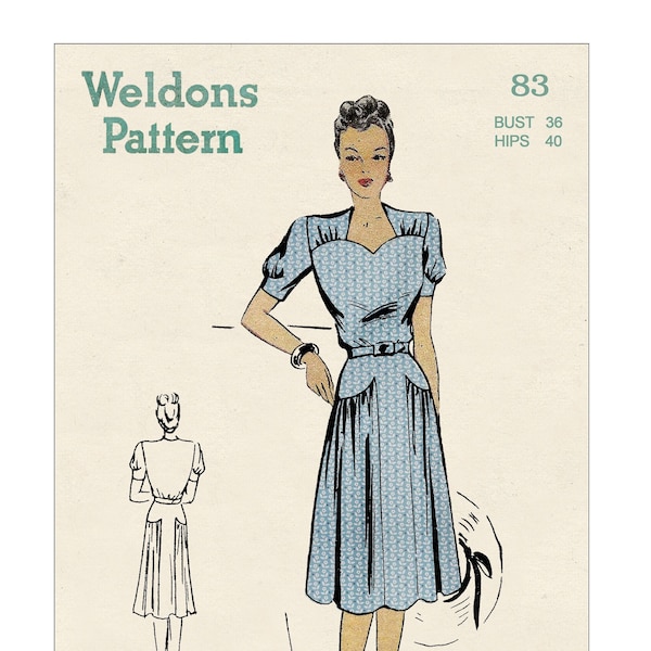 1940s Charming Tea Dress PDF Print at Home Pattern Bust 36