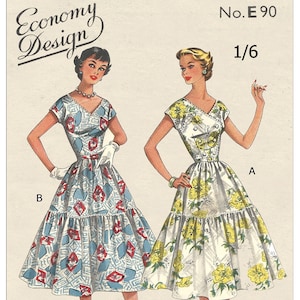 1950s Easy Rockabilly Style Dress PDF Sewing Pattern Bust 36