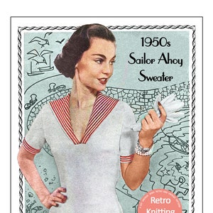 1950s Sailor Ahoy Pin Up Sweater PDF Vintage Knitting Pattern Bust 34 - 36 - 38