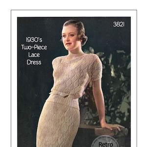 1930's Two Piece Lace Dress PDF Vintage Knitting Pattern image 1