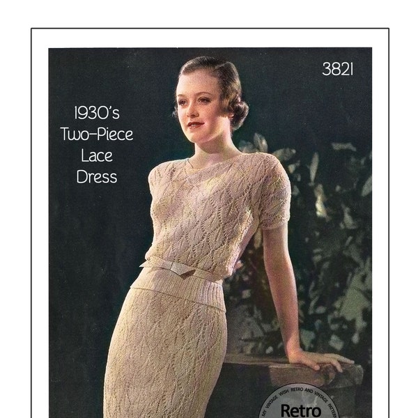 1930er Jahre Zweiteiliges Spitzenkleid PDF Vintage Strickmuster