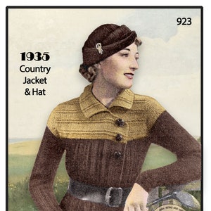 1930s Country Jacket and Hat PDF Knitting Pattern Bust 37-38