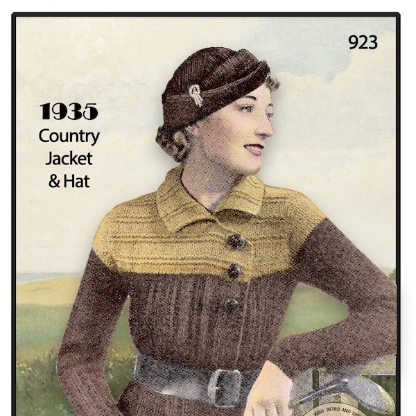 1930s Country Jacket and Hat PDF Knitting Pattern Bust 37-38