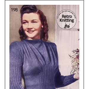 1940&#39;s Wartime Draped Front Sweater PDF Knitting Pattern Bust 34 and 36