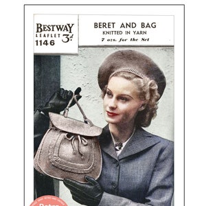 1940s Beret and Bag Vintage PDF Knitting Pattern