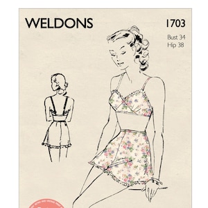 1950&#39;s Bra and Knickers PDF print at Home Sewing Pattern Bust 34