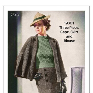 1930s Ladies Cape, Skirt and Blouse PDF Knitting Pattern image 1