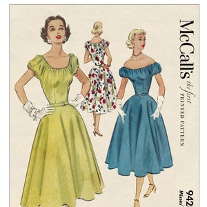 1950&#39;s Off Shoulder Bardot Dress PDF Sewing Pattern Bust 34