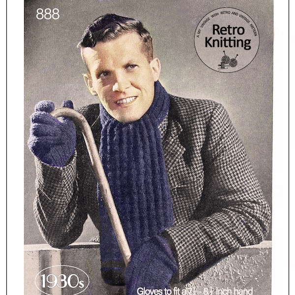 1930s Men's Scarf and Gloves PDF Knitting Pattern