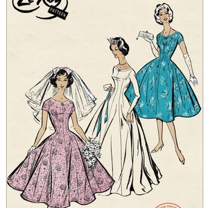1950s Princess Line Wedding Dress PDF Sewing Pattern Bust 34