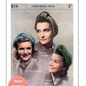 1940s Three Wartime Turbans PDF Knitting Pattern