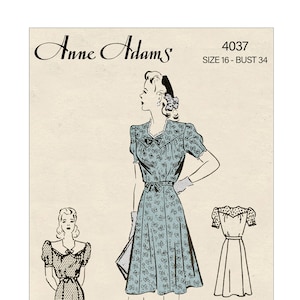 Pretty 1940s Tea Dress PDF Print at home Sewing Pattern Bust 34