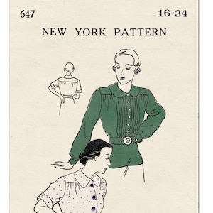 1930s Tunic Blouse PDF Print at Home Sewing Pattern Bust 34