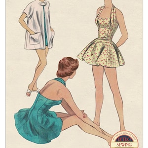 1950s Skirted Bathing Suit and Jacket PDF Sewing Pattern Bust 36