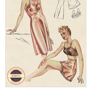 1940s Three-piece Lingerie Set PDF Sewing Pattern Bust 34