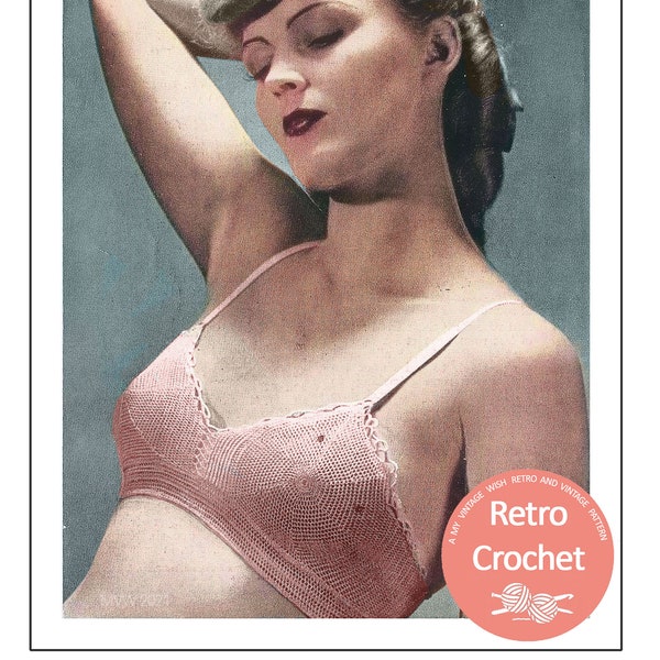 1940's Easy Crochet Bra PDF Pattern Bust 32-24