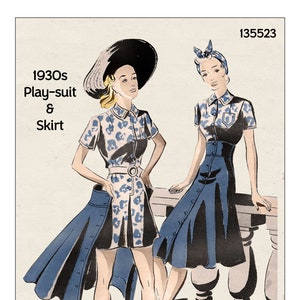 1940s Playsuit and Swing Skirt PDF Sewing Pattern Bust 36