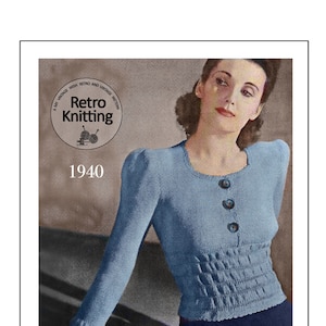 1940er Jahre Hübscher Kittel-Pullover PDF Strickmuster Büste 33-35