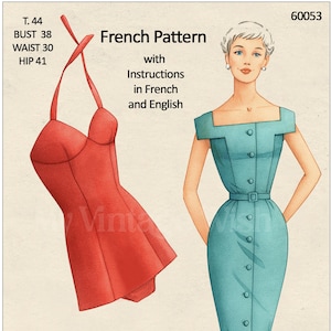 1950&#39;s Bombshell Bathing Suit and Beach Dress PDF Print at Home Sewing Pattern