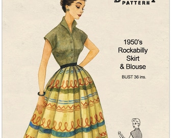 Retro 1950's Blouse, Skirt and Bra Top Reprint - Simplicity