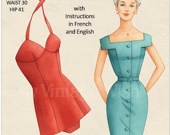 Patrón de costura para traje de baño y vestido playero Bombshell de los años 50 - Patrón impreso listo para usar