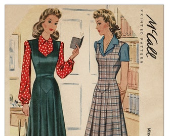 1940's Misses Jumper Dress and Blouse PDF Sewing Pattern Bust 34