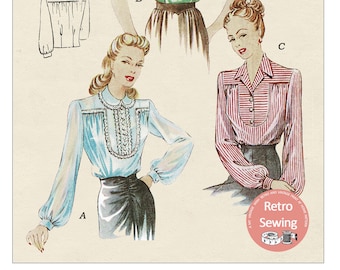 1940's Yoked Front Blouse Ready Printed Sewing Pattern - Bust 36