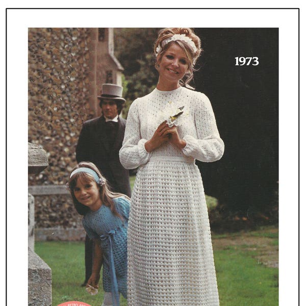 1970s Wedding Dress Retro Knitting Pattern - PDF Instant Download