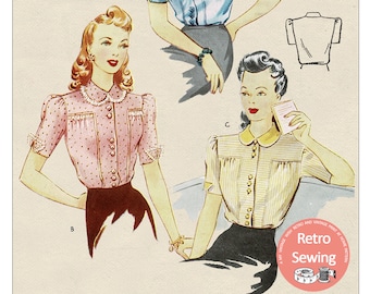 1940's Wartime Yoke Front Blouse PDF Sewing Pattern - Bust 32 - Style 4647
