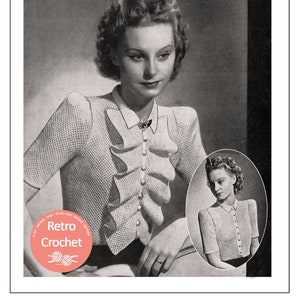 1930&#39;s Crochet Blouse with Front Frill (Fichu) Vintage Pattern - PDF Instant Download