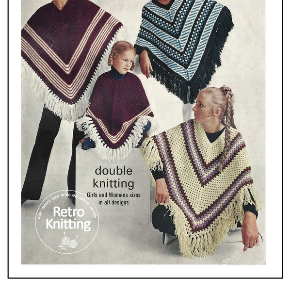 1970's Crochet and Knitted Ponchos PDF Knitting and Crochet Pattern Digital Download