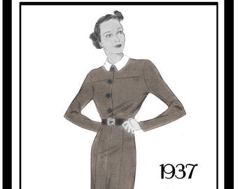 1930s Stylish Spring Dress Ready Printed Sewing Pattern Bust 36