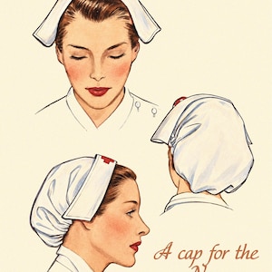1940s Nurse Cap Sewing Pattern: Retro Housewife Hat DIY (Printable PDF