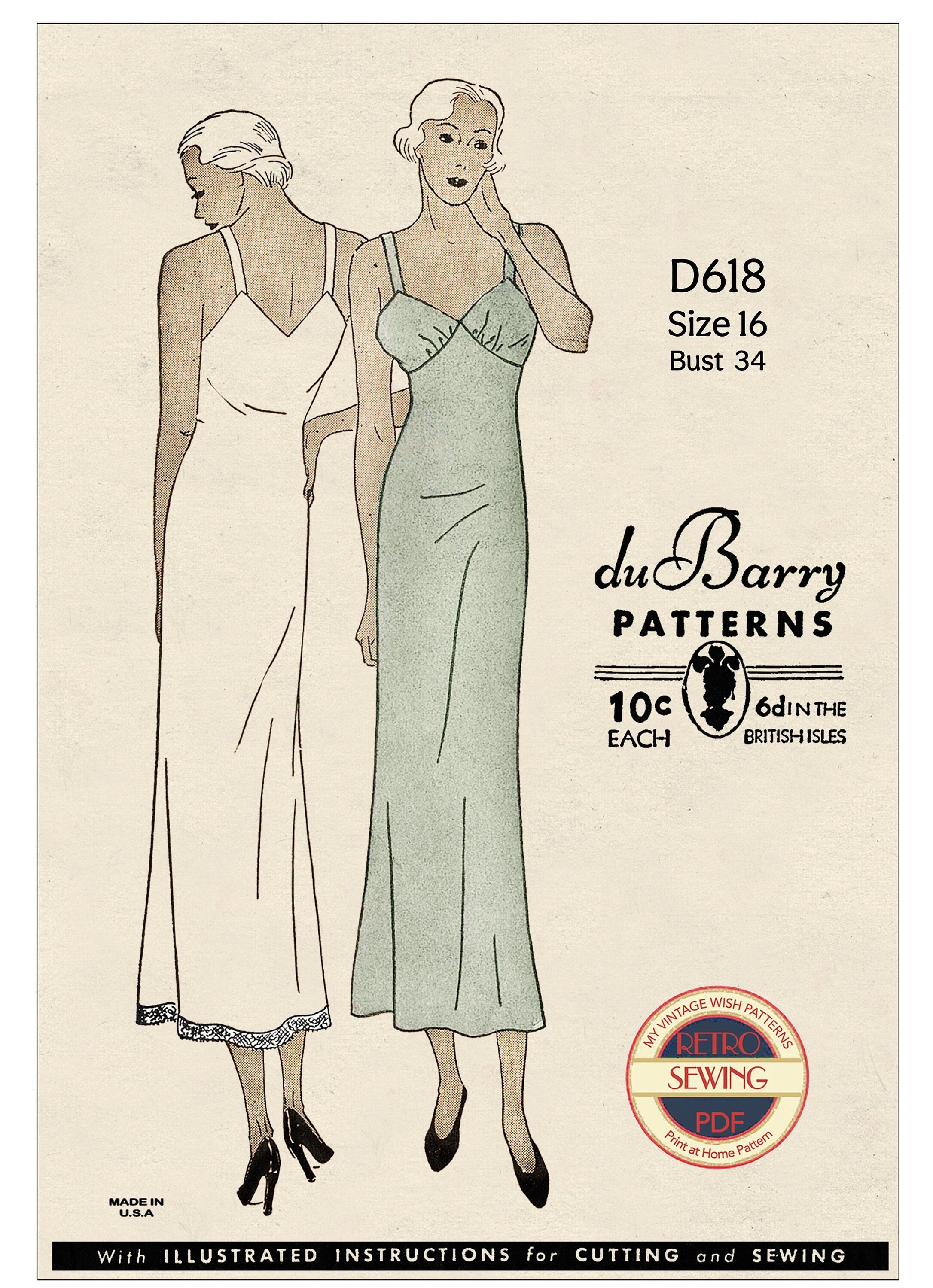 PDF - 1940s Pattern, Slip, Bra & Knickers - Bust 34 (86.36cm